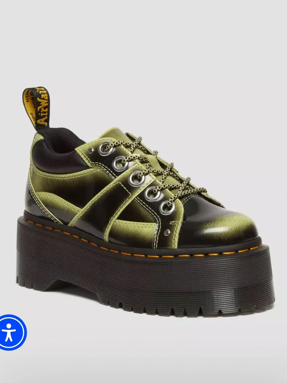 Dr Martens 5-eye max distressed leather platform shoes in lime green-arcadia